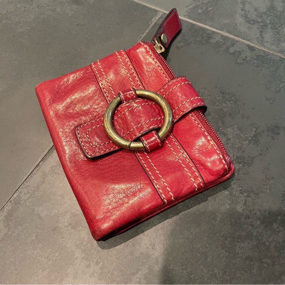 Fossil Red Leather Wallet with Gold Accent